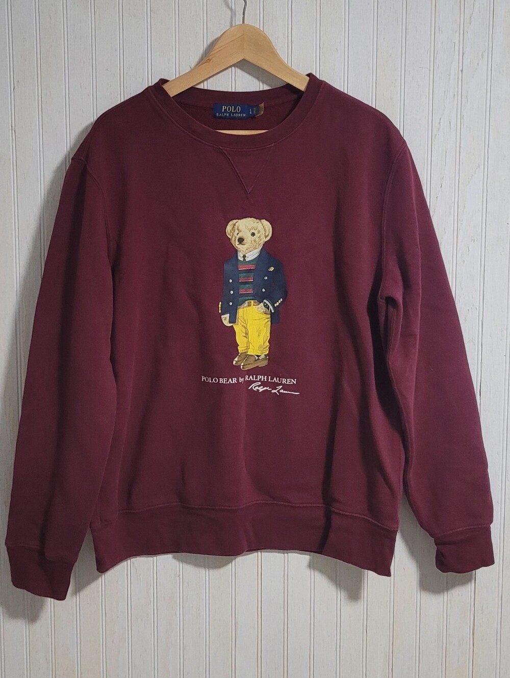 Polo by Ralph Lauren Burgundy Crewneck Sweater with Polo Bear Graphic